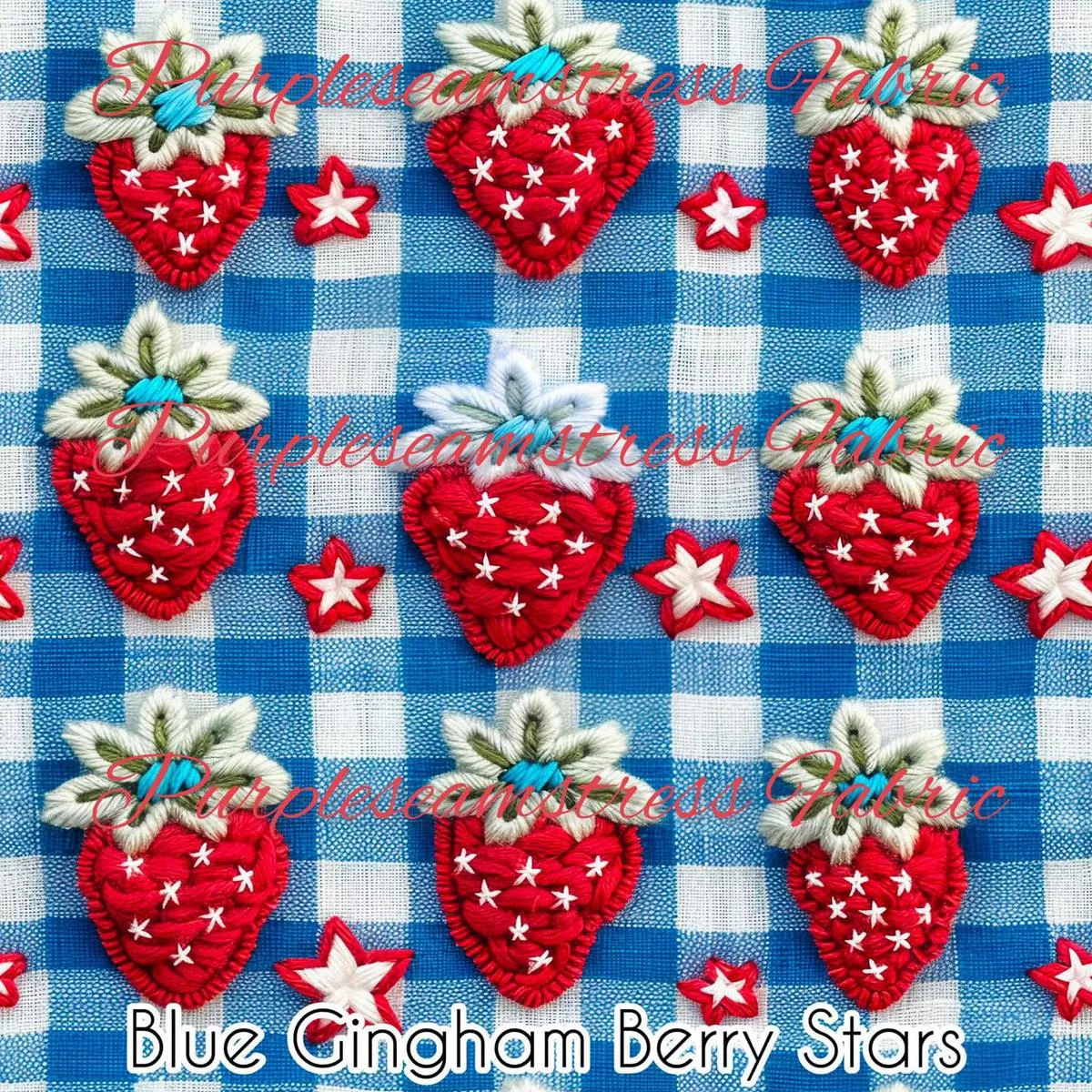 Blue Gingham Berry StarsFabric