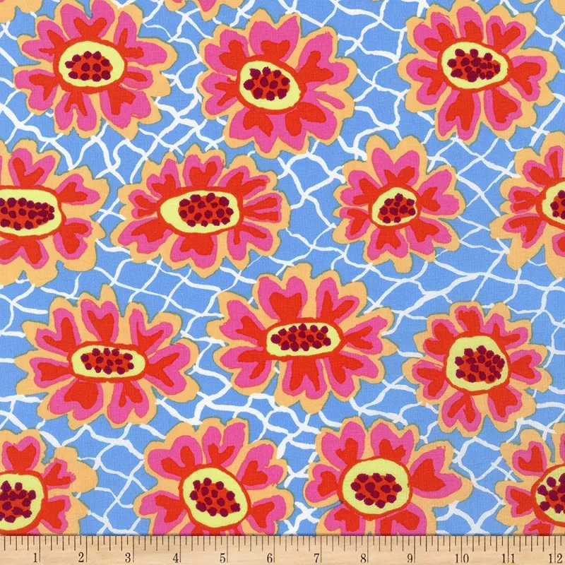 Flower Net Blue Brandon Mably February 2023 Kaffe Fassett Collective Free Spirit Cotton FabricFS PWBM081.BLUE