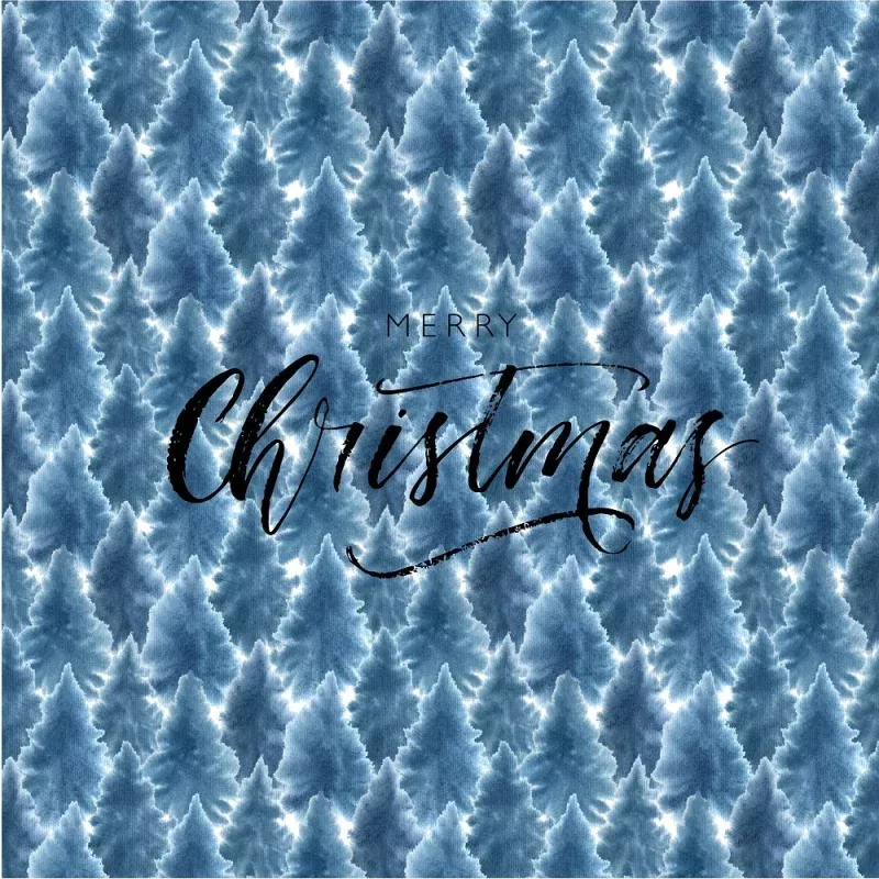 Hand Drawn Merry Christmas Fir Trees Pillow Panels – Blue