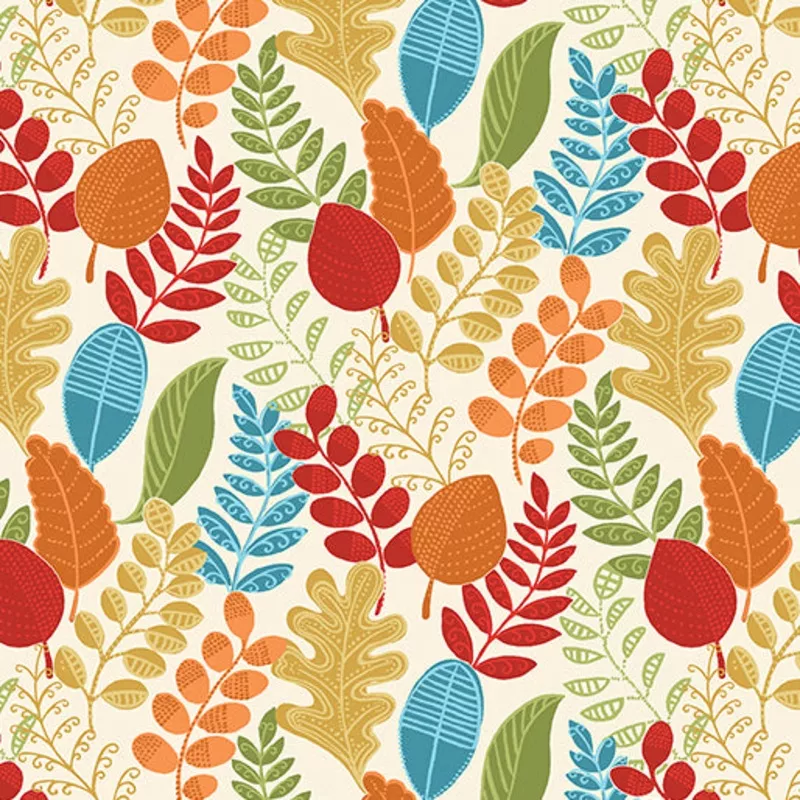 “Hello Pumpkin” Dancing Leaves Dark Cream/Multi by Cherry Guidry for Benartex