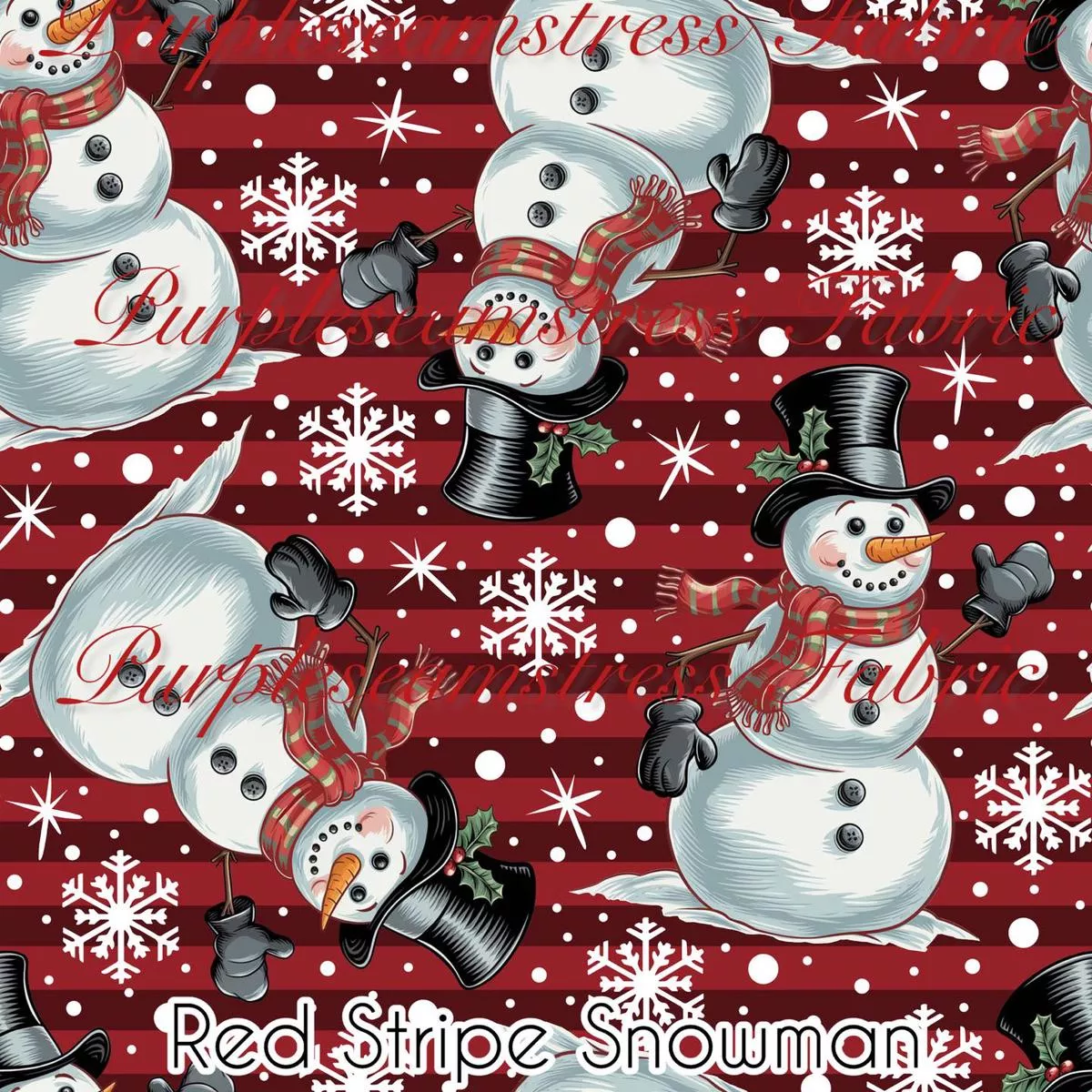 Red Stripe SnowmanFabric