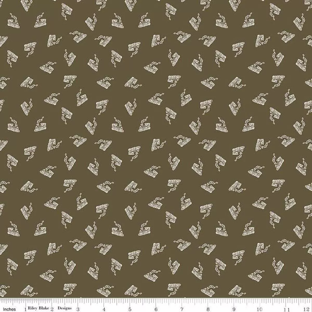 ‘Round the Mountain All Aboard Brown Cotton Fabric – 1 yard