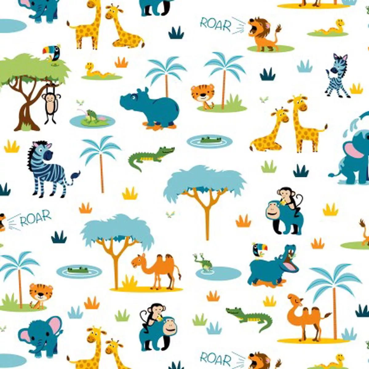 Zooville Swinging Safari Multi Cotton Fabric – 1 yard
