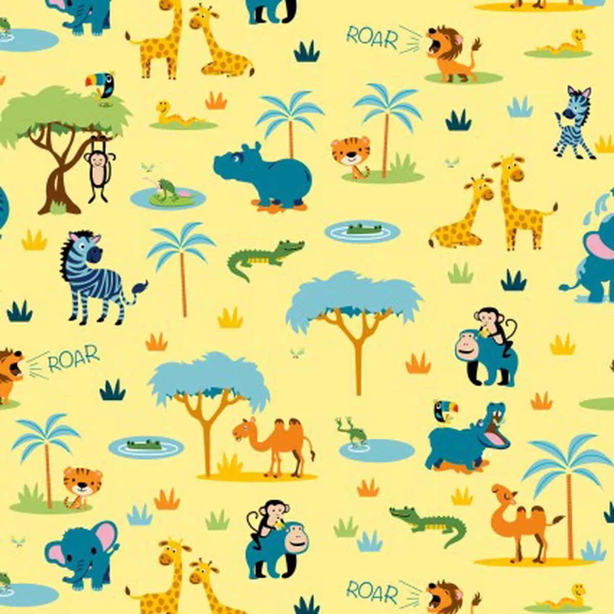 Zooville Swinging Safari Yellow Cotton Fabric – 1 yard